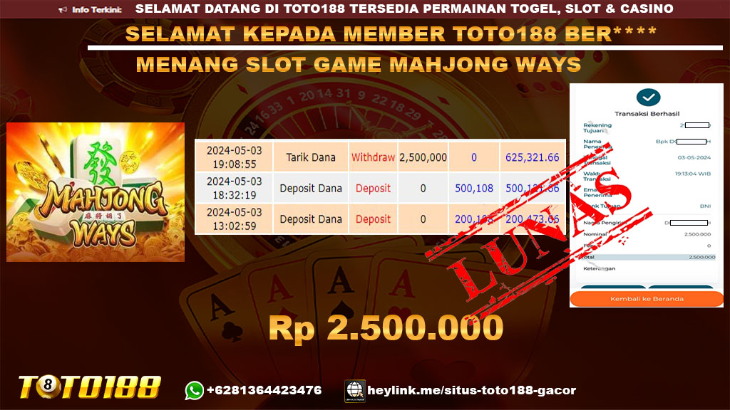 Bukti jp kemenangan slot game mahjong ways 3 mei 2024
