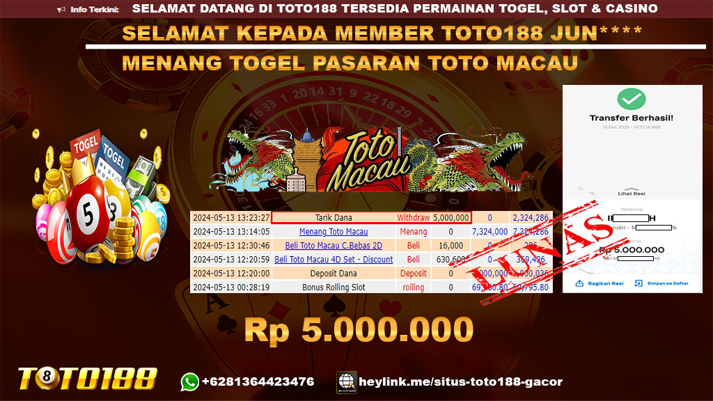 Bukti jp kemenangan togel pasaran toto macau 13 mei 2024