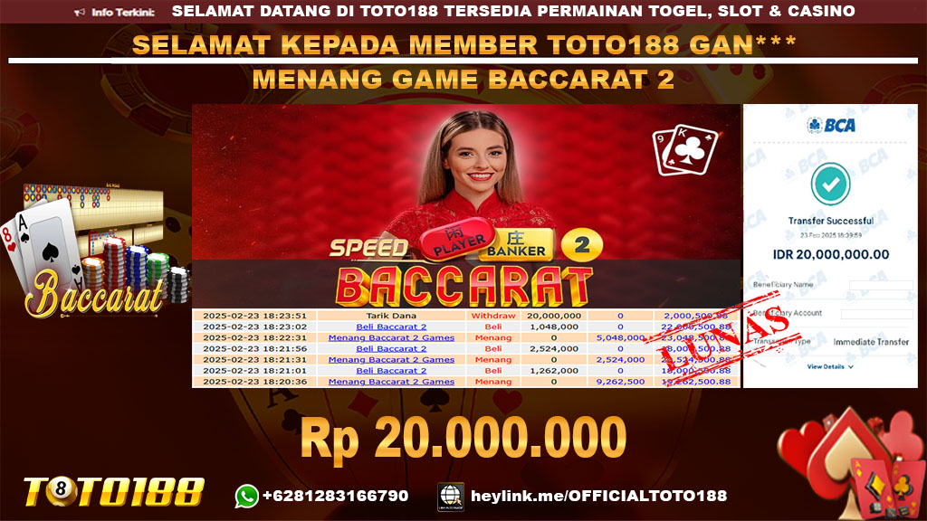 Bukti JP Kemenangan GAME BACCARAT 2 23 FEB 24