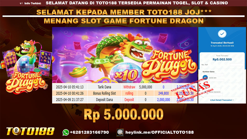 Bukti JP Kemenangan SLOT GAME FORTUNE DRAGON 10 APR 25
