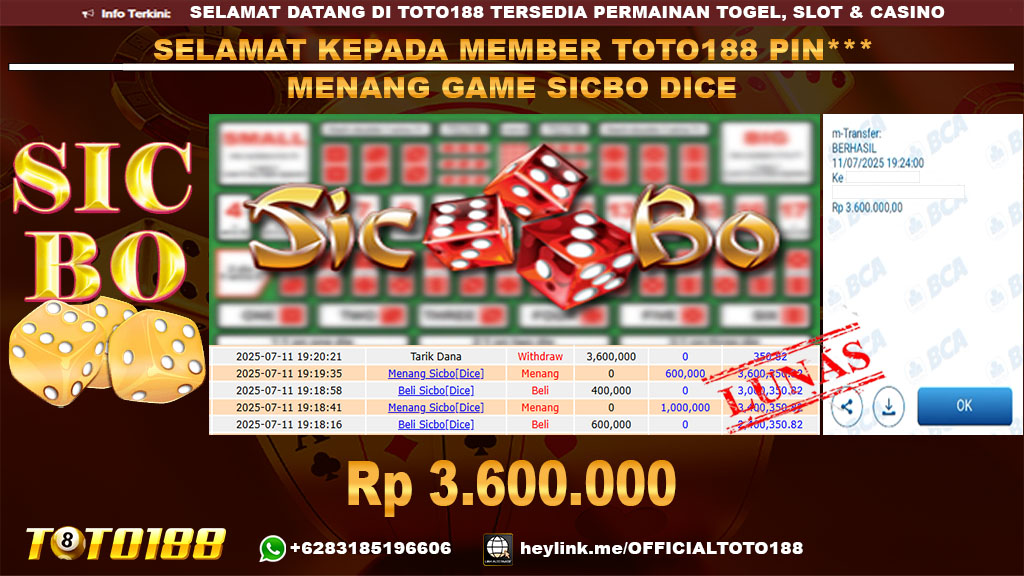 Bukti JP Kemenangan GAME SICBO DICE 11 JUL 25