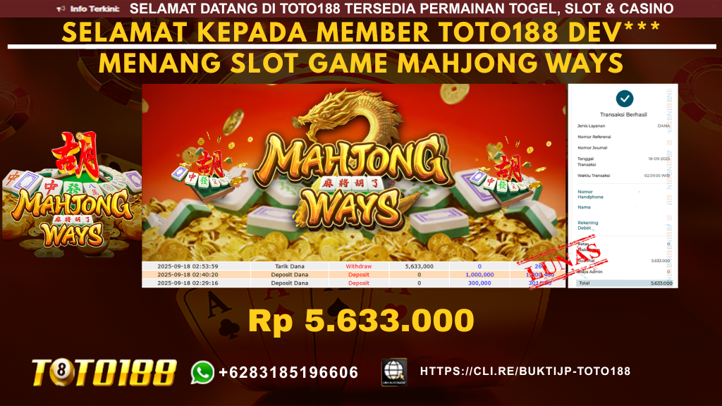 Bukti JP Kemenangan SLOT GAME MAHJONG WAYS 18 SEPT 25