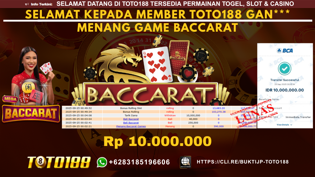 Bukti JP Kemenangan GAME BACCARAT 25 SEPT 25
