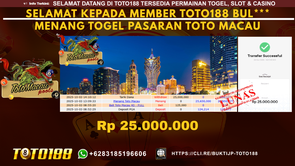 Bukti JP Kemenangan TOGEL PASARAN TOTO MACAU 03 OKT 25
