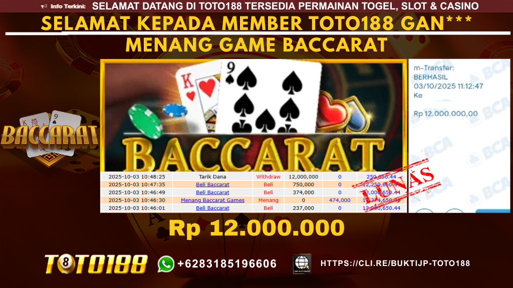 Bukti JP Kemenangan GAME BACCARAT 03 OKT 25