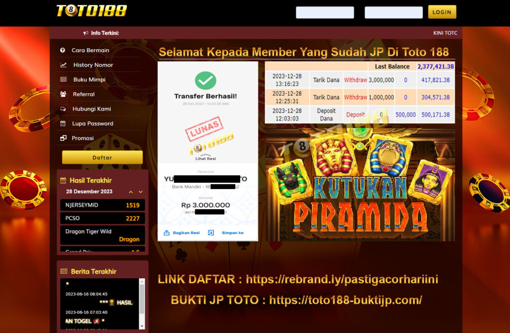 Bukti Jp Kemenangan Toto188 Kutukan Piramida 28 Desember 2023