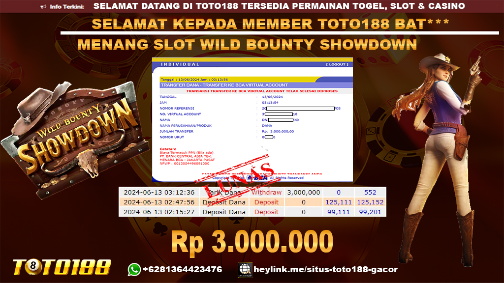 Bukti jp kemenangan slow wild bounty showdown 13 juni 2024