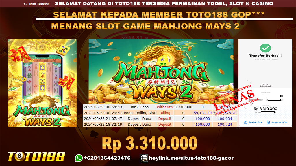 Bukti jp kemenangan slot game mahjong ways2 23 juni 2024