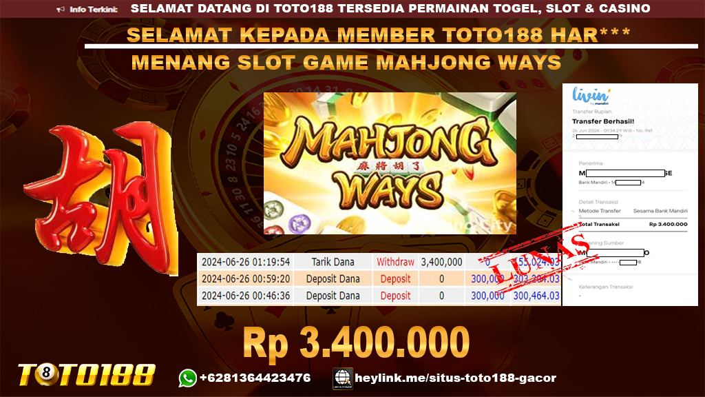 Bukti jp kemenangan slot game mahjong ways 26 Juni 2024