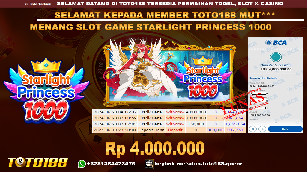 Bukti jp kemenangan slot game starlight princess 1000 20 juni 2024