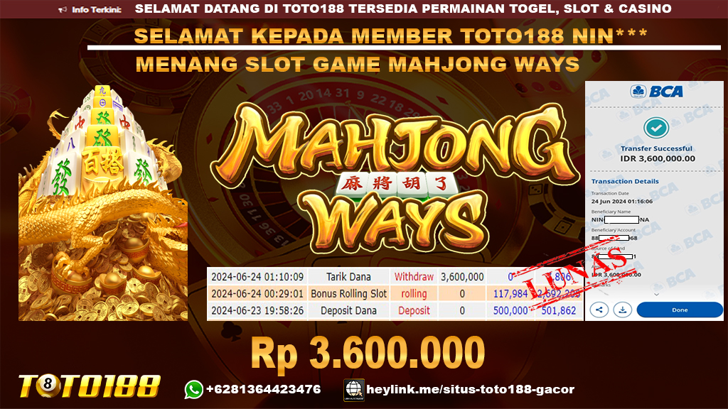 Bukti jp kemenangan slot game mahjong ways 24 juni 2024