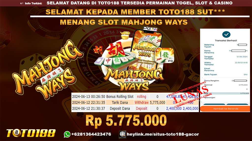 Bukti jp kemenangan slot game mahjong ways 12 juni 2024