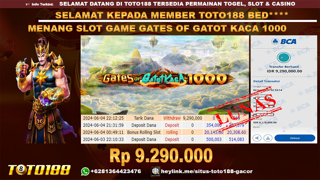 Bukti jp kemenangan slot game gates of gatot kaca 1000 4 juni 2024