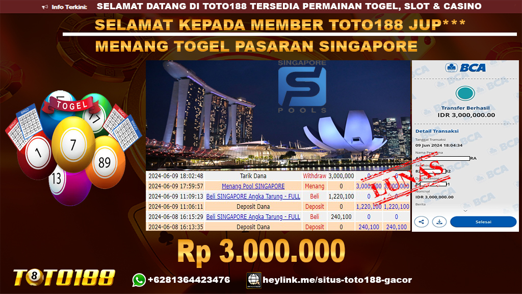 Bukti jp kemenangan togel pasaran singapore 9 juni 2024
