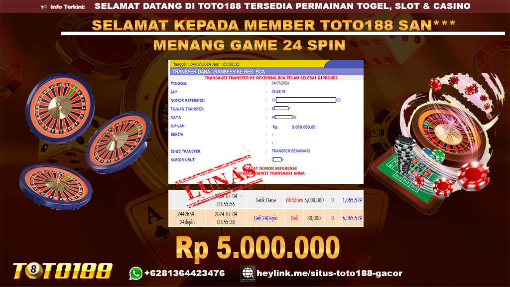 Bukti jp kemenangan game 24 spin 4 july 2024