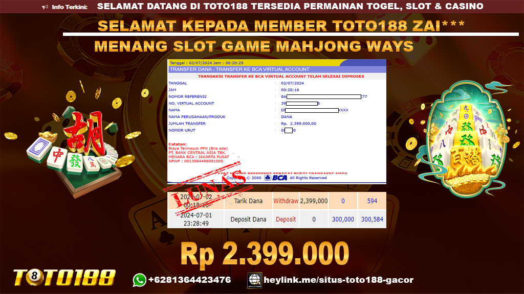 Bukti jp kemenangan slot game mahjong ways 2 july 2024