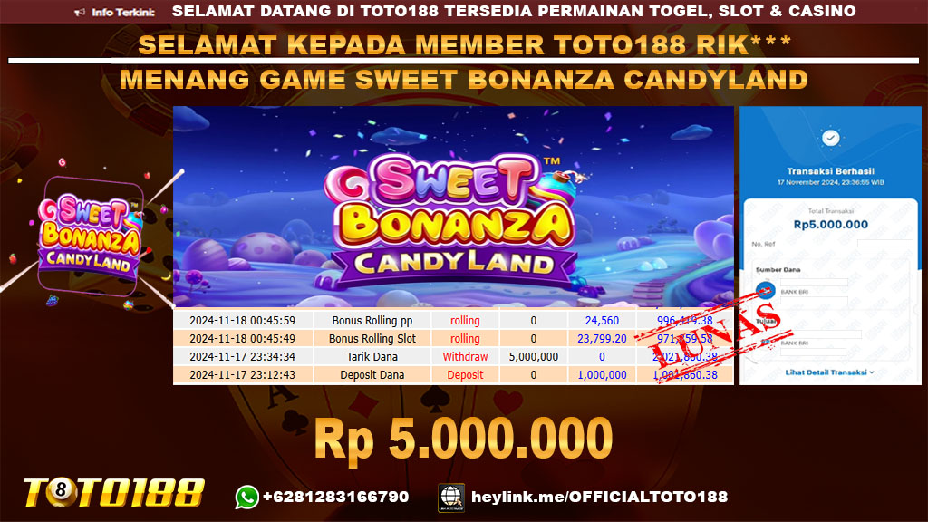 Bukti JP Kemenangan SWEET BONANZA CANDYLAND 17 NOV 2024